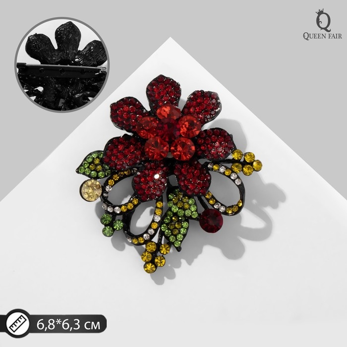 Брошь «Цветок» с завитками, цвет красный в чёрном металле Брошь «Цветок» с завитками, цвет красный в чёрном металле