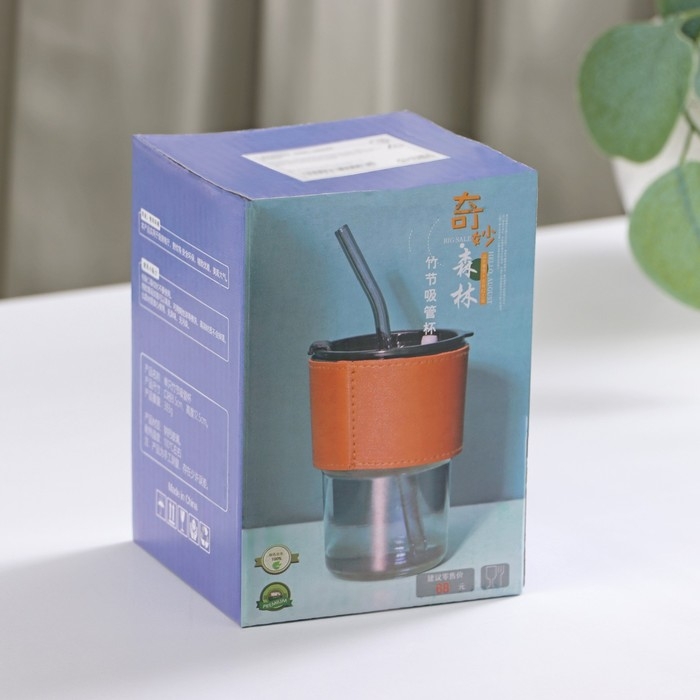 Стакан стеклянный с крышкой и трубочкой «Вида», 350 мл, цвет МИКС Стакан стеклянный с крышкой и трубочкой «Вида», 350 мл, цвет МИКС