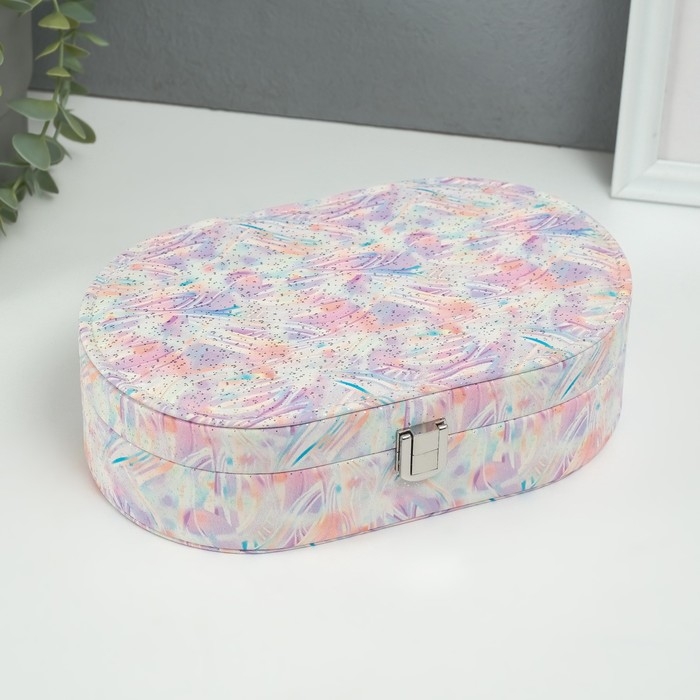 Шкатулка кожзам для украшений Шкатулка кожзам для украшений "Мазки краски" серебристые точки сирень 13,5х22,5х6,5 см