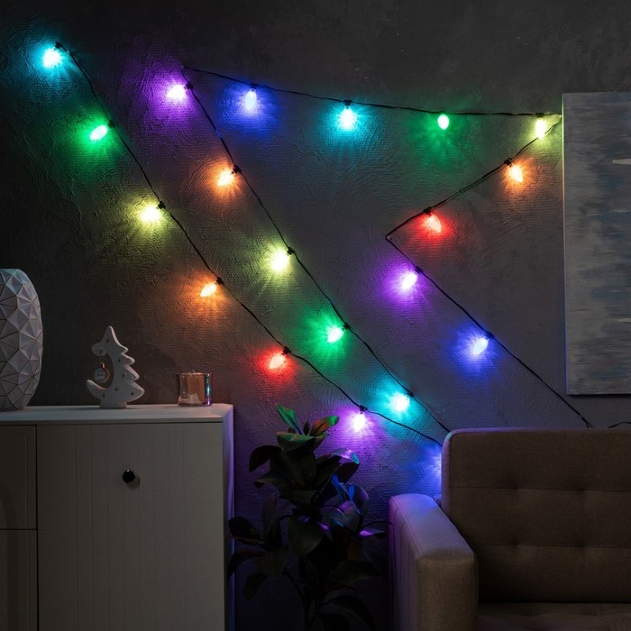 Умная гирлянда «Нить» 6 м с насадками «Шишки», IP20, тёмная нить, 20 LED, свечение RGB, USB Умная гирлянда «Нить» 6 м с насадками «Шишки», IP20, тёмная нить, 20 LED, свечение RGB, USB