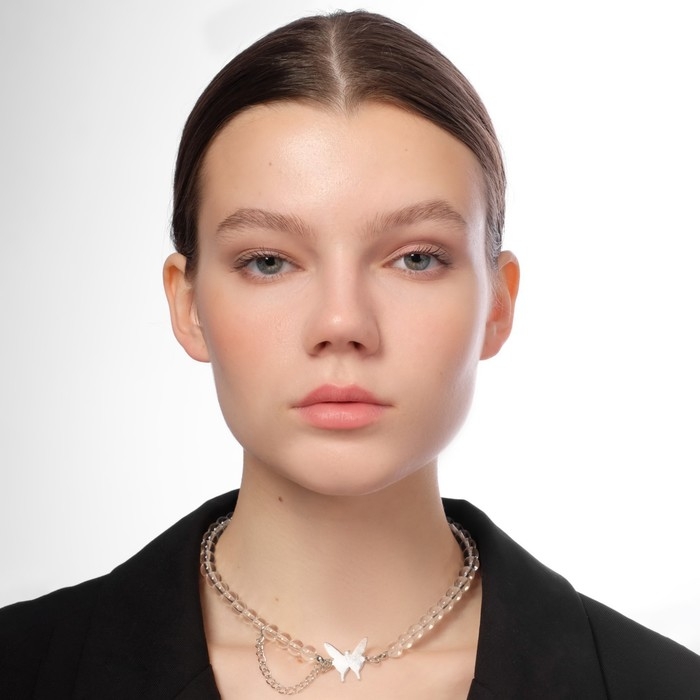 Чокер «Бабочка» с цепочкой, цвет белый в серебре, L= 40 см Чокер «Бабочка» с цепочкой, цвет белый в серебре, L= 40 см