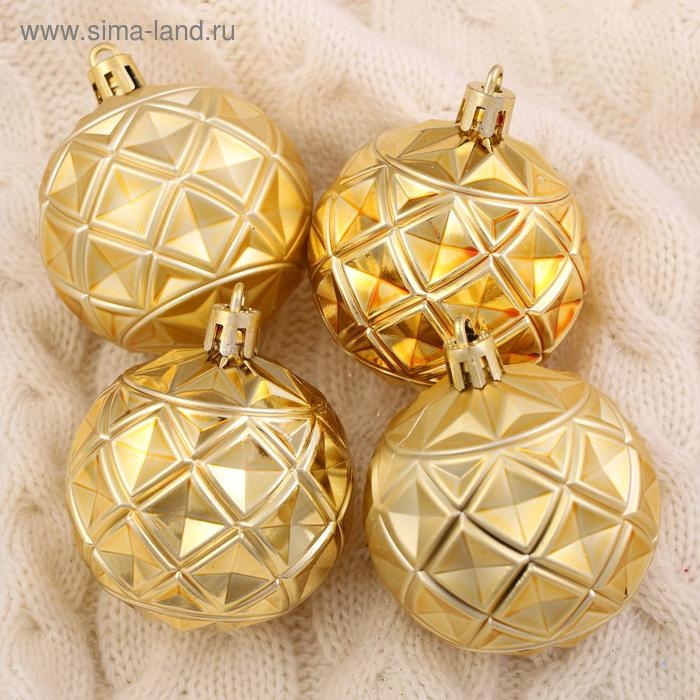 Ёлочные игрушки, шары новогодние , пластик, набор d-6 см, 6 шт Ёлочные игрушки, шары новогодние , пластик, набор d-6 см, 6 шт "Мидас - грани" золото