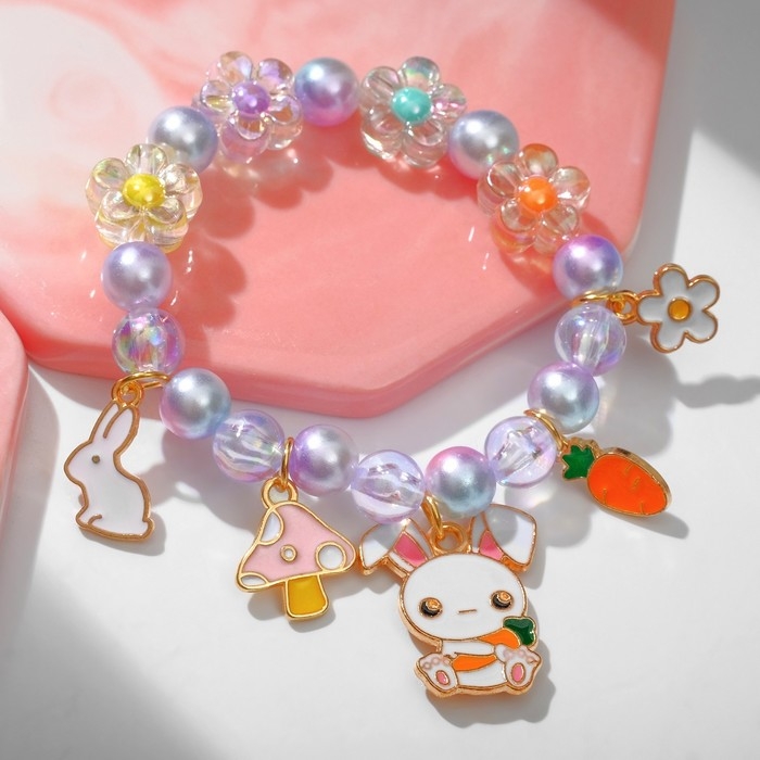 Браслет детский «Выбражулька» зайчик с морковкой, цветной в золоте Браслет детский «Выбражулька» зайчик с морковкой, цветной в золоте