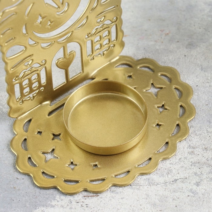 Подсвечник "Домик с часами" металл на одну свечу, 6,7х10х13,5 см, золотой