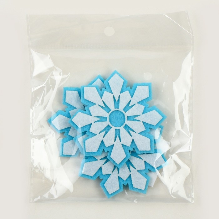 Новый год! Набор фетровых деталей для декора «Снежинки» набор 3 шт., размер 1 шт. — 7,5 см, двусторонний скотч