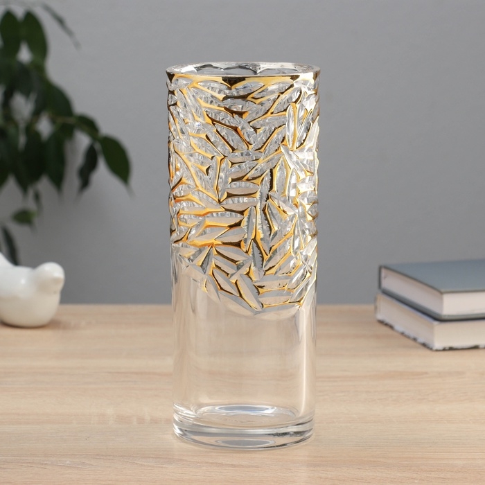 Ваза стекло настольная  Ваза стекло настольная "Милагрос" узоры верх, 24х9 см, прозрачный