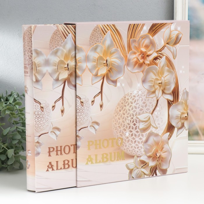 Фотоальбом на 400 фото 10х15 см Фотоальбом на 400 фото 10х15 см "Кремовые орхидеи" золотое тиснение МИКС 33,5х27,5х5,5 см