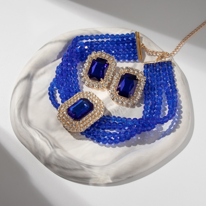 Набор 2 предмета; серьги, колье «Роскошь» крупный камень, цвет синий в золоте, 42 см Набор 2 предмета; серьги, колье «Роскошь» крупный камень, цвет синий в золоте, 42 см