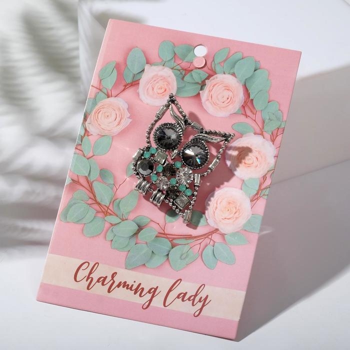 Брошь «Сова», большие глаза, цвет серо-зелёный в серебре Брошь «Сова», большие глаза, цвет серо-зелёный в серебре