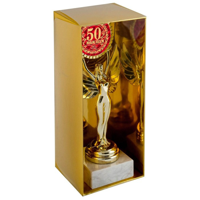Кубок наградная фигура Ника с вкладышем «С Юбилеем 50», пластик, подставка камень, золото, 18 х 7 см Кубок наградная фигура Ника с вкладышем «С Юбилеем 50», пластик, подставка камень, золото, 18 х 7 см