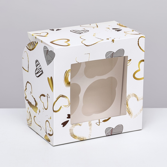 Коробка для 4 капкейков с окном ,  Коробка для 4 капкейков с окном , "For you", 16 х 16 х 10 см