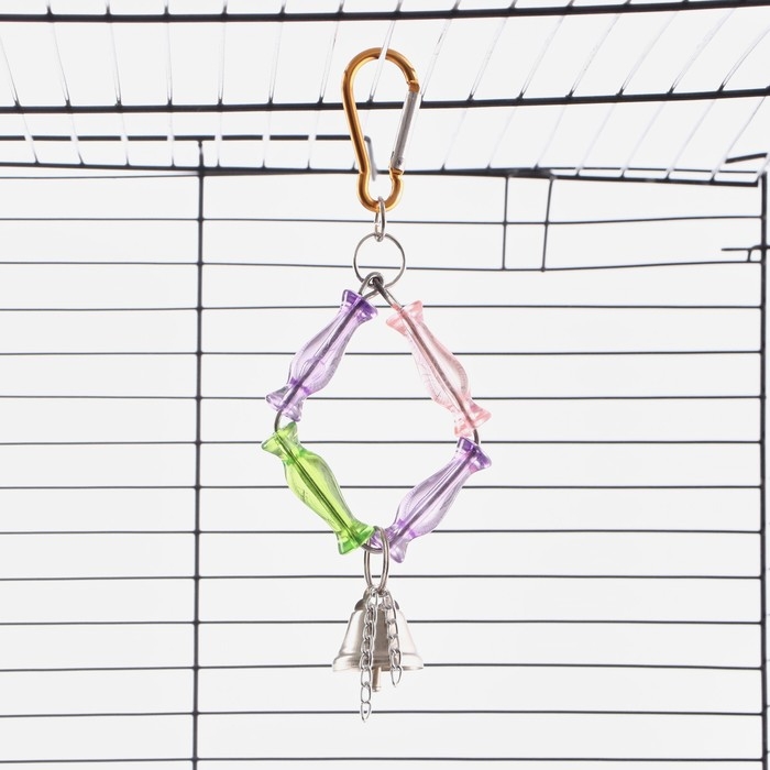 Игрушка для птиц Игрушка для птиц "Ромб из бусин" с колокольчиком, 7 х 20 см, микс цветов