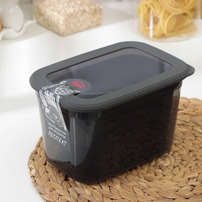 Набор ёмкостей для сыпучих продуктов «Респект», 3 шт, 0,8 л, 1,3 л, 2,3 л, прозрачные, крышка серая