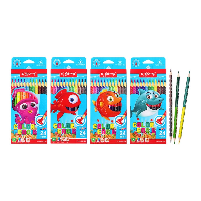 Карандаши 12 штук/24 цвета, в картонной коробке, шестигранные, деревянные, Акула Карандаши 12 штук/24 цвета, в картонной коробке, шестигранные, деревянные, Акула