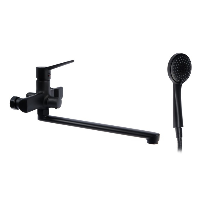 Смеситель для ванны Accoona A71300F, однорычажный, излив 300 мм, душевой набор, черный Смеситель для ванны Accoona A71300F, однорычажный, излив 300 мм, душевой набор, черный