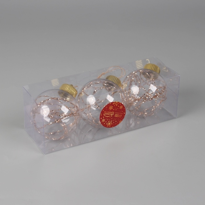 Набор шаров пластик d-8 см, 3 шт Набор шаров пластик d-8 см, 3 шт "Джотто" золото прозрачный