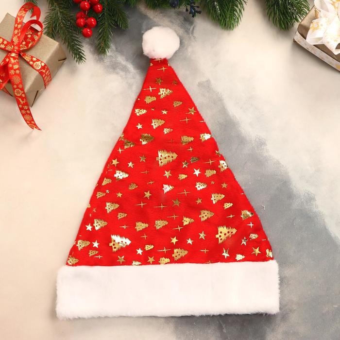Колпак новогодний  Колпак новогодний "Ёлочки и звёзды" 29х40 см, красный