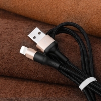 Кабель Hoco X26, Lightning - USB, 2,4 А, 1 м, нейлоновая оплетка, чёрно-золотистый