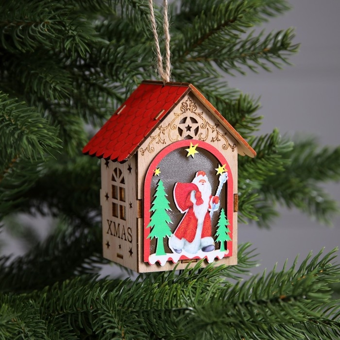 Ёлочная игрушка «Домик с Дедом Морозом», от батареек, свечение тёплое белое Ёлочная игрушка «Домик с Дедом Морозом», от батареек, свечение тёплое белое