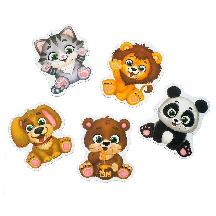 Макси-пазлы «Весёлые зверята», 5 пазлов, 10 деталей