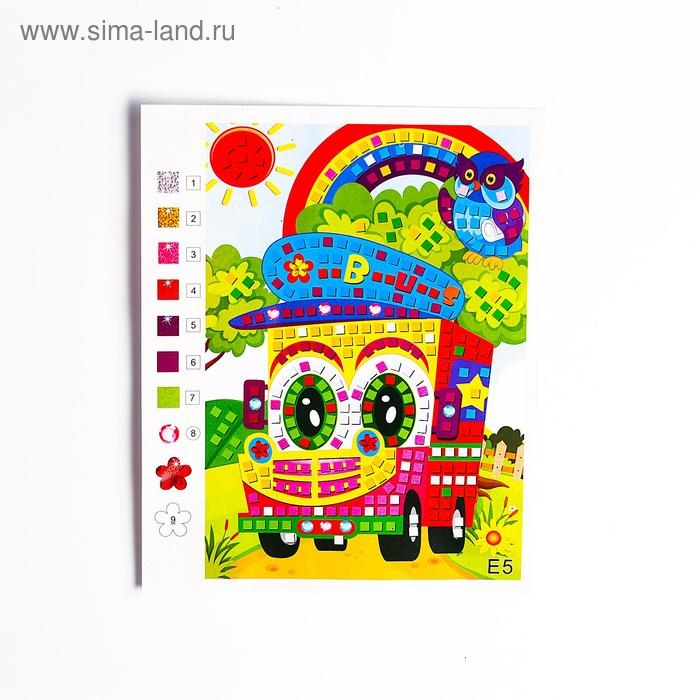 Мозаика стикерная «Веселый автобус» блестки, стразы Мозаика стикерная «Веселый автобус» блестки, стразы