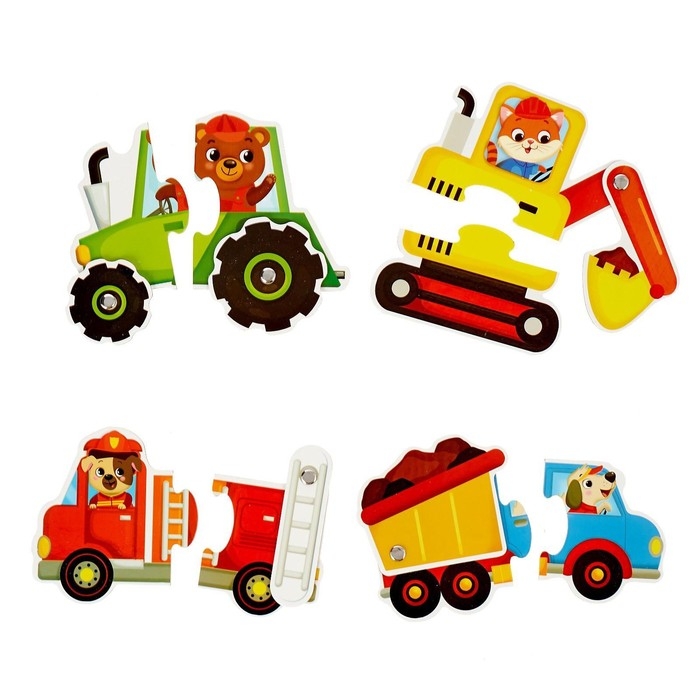 Пазлы подвижные «Машинки», 4 пазла, 8 деталей Пазлы подвижные «Машинки», 4 пазла, 8 деталей