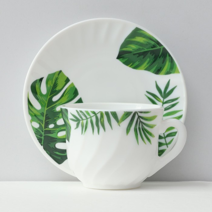Сервиз чайный «Лист папоротника», 12 предметов: чашка 200 мл, блюдце d=14 см, стеклокерамика, цвет белый Сервиз чайный «Лист папоротника», 12 предметов: чашка 200 мл, блюдце d=14 см, стеклокерамика, цвет белый