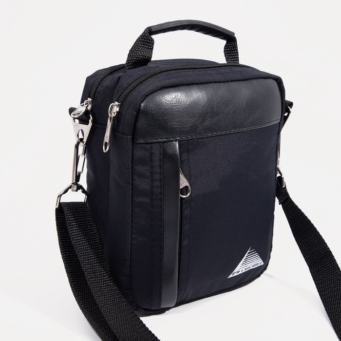 Сумка мужская на молниях RISE, длинный ремень, цвет чёрный Сумка мужская на молниях RISE, длинный ремень, цвет чёрный