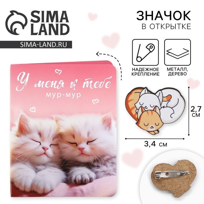 Значок на открытке «Котики», 10 х 8 см Значок на открытке «Котики», 10 х 8 см