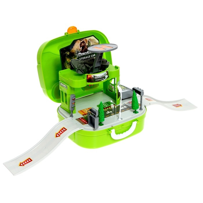 Парковка &laquo;Динозавр&raquo;, в рюкзаке, с вертолётной площадкой, 1 динозавр, 1 машина