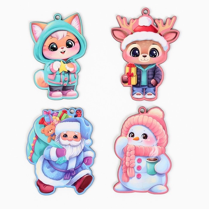 Ёлочная игрушка новогодняя , 4 шт, набор, милый Ёлочная игрушка новогодняя , 4 шт, набор, милый
