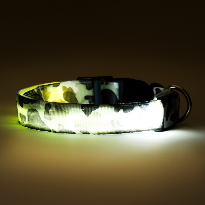 Ошейник с подсветкой Милитари 3 режима свечения размер М, ОШ 32-50 х 2,5 см серый Ошейник с подсветкой Милитари 3 режима свечения размер М, ОШ 32-50 х 2,5 см серый