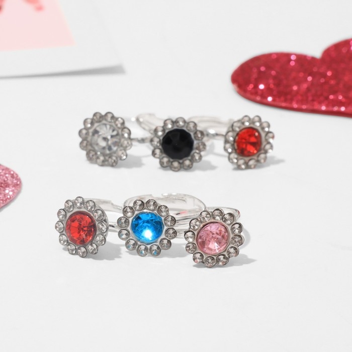 Кольца детские набор 12шт «Выбражулька» подсолнухи, цвет МИКС в серебре, б-р Кольца детские набор 12шт «Выбражулька» подсолнухи, цвет МИКС в серебре, б-р