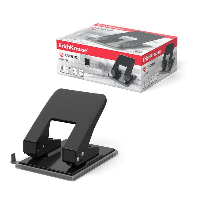 Дырокол до 40 листов ErichKrause Quadro, диаметр прокола 6мм, расстояние между проколами 80мм, микс Дырокол до 40 листов ErichKrause Quadro, диаметр прокола 6мм, расстояние между проколами 80мм, микс