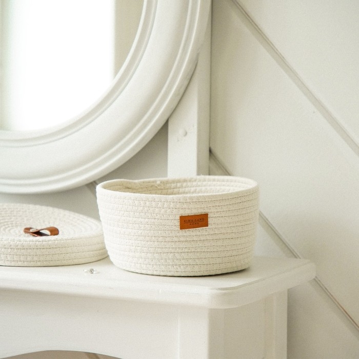 Корзина для хранения SL Home «Бэлл», плетёная ручной работы, большая, 32×32×16 см, цвет белый