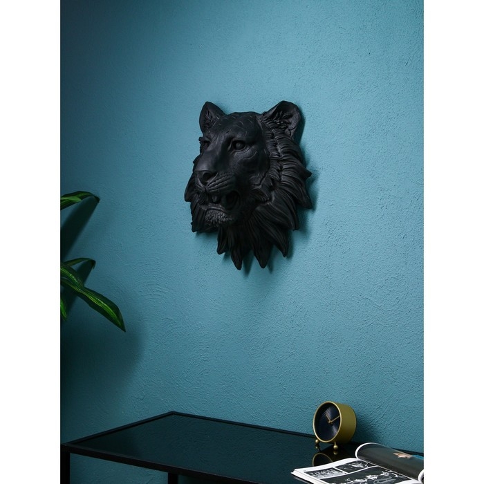 Настенная фигура «Голова льва», полистоун, 50 см, цвет чёрный матовый Настенная фигура «Голова льва», полистоун, 50 см, цвет чёрный матовый