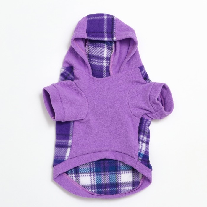 Толстовка с капюшоном для собак, размер S, сиреневая клетка (ДС 23, ОШ 26, ОШ 32 см)