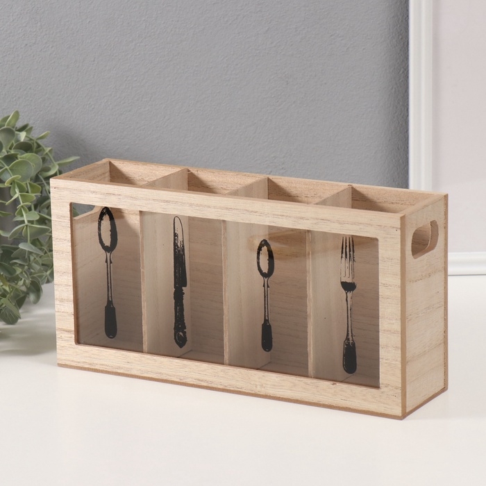 Подставка дерево с делениями Подставка дерево с делениями "Вилка, ложка, нож" 8х30х15 см