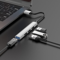 Адаптер Hoco HB26, 4 в 1, USB - USB3.0/USB2.0*3, длина кабеля 13 см, серебристый