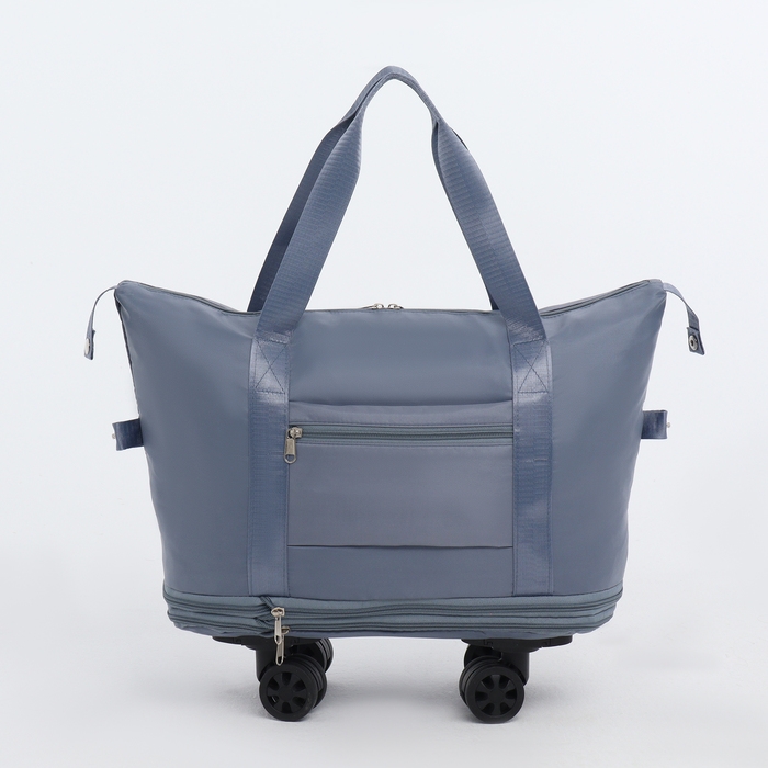 Сумка дорожная на колёсах, с увеличением, наружный карман, держатель для чемодана, цвет голубой Сумка дорожная на колёсах, с увеличением, наружный карман, держатель для чемодана, цвет голубой
