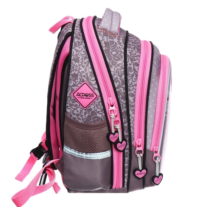 Рюкзак школьный 40х33х15см, эргономичная спинка, Across 410, серый/розовый Рюкзак школьный 40х33х15см, эргономичная спинка, Across 410, серый/розовый