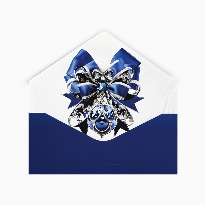 Конверт для денег подарочный &laquo;С Новым годом!&raquo;, синий бант, софт тач, тиснение, 19 х 9.5 см, Новый год