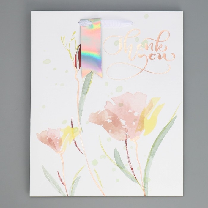 Пакет подарочный ламинированный, упаковка, «Спасибо», 25.4 х 30.5 х 12.7 см