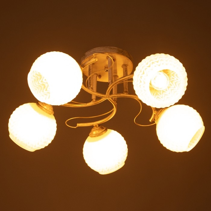 Люстра Люстра "Амелия" 5х60вт Е27 бело золотой 46х46х22см