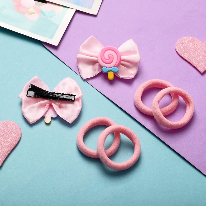 Набор для волос Набор для волос "София" (4 резинки, 2 зажима) бантик мороженки, розовый