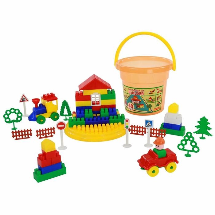 Конструктор «Строитель», 68 элементов, в ведре макси с крышкой Конструктор «Строитель», 68 элементов, в ведре макси с крышкой