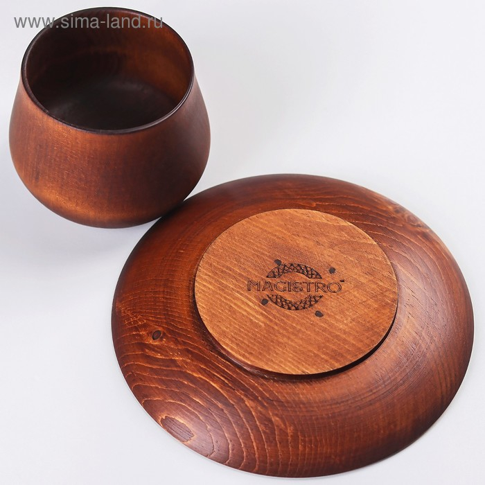 Чайная пара из натурального кедра Mаgistrо, чашка 150 мл, блюдце d=15,5 см, цвет шоколадный Чайная пара из натурального кедра Mаgistrо, чашка 150 мл, блюдце d=15,5 см, цвет шоколадный
