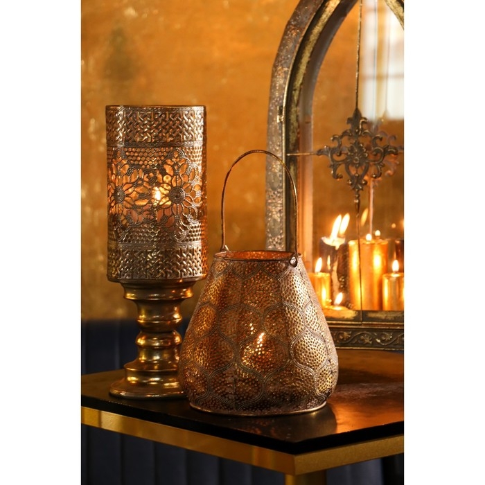 Подсвечник металл на 1 свечу Подсвечник металл на 1 свечу "Узор. Тыковки" состаренное золото 20,5х20,5х20,5 см