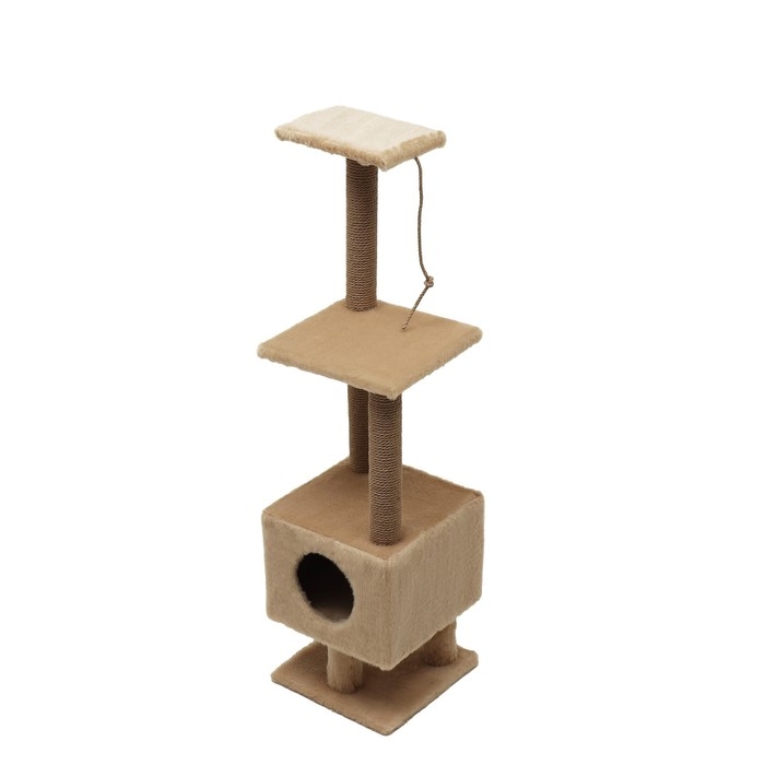 Комплекс для кошек с когтеточкой, с домиком и 2 полками, 37 х 37 х 120 см, бежевый Комплекс для кошек с когтеточкой, с домиком и 2 полками, 37 х 37 х 120 см, бежевый