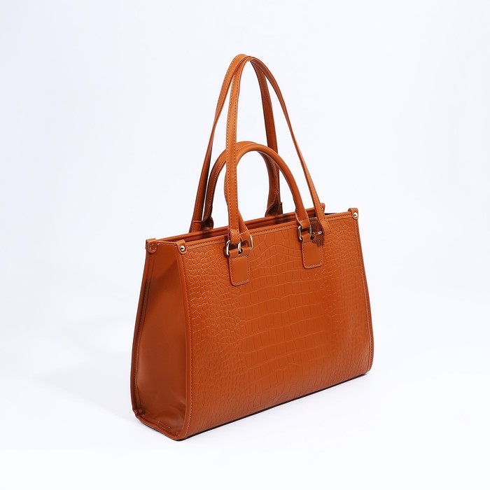 Сумка женская тоут на молнии, цвет рыжий